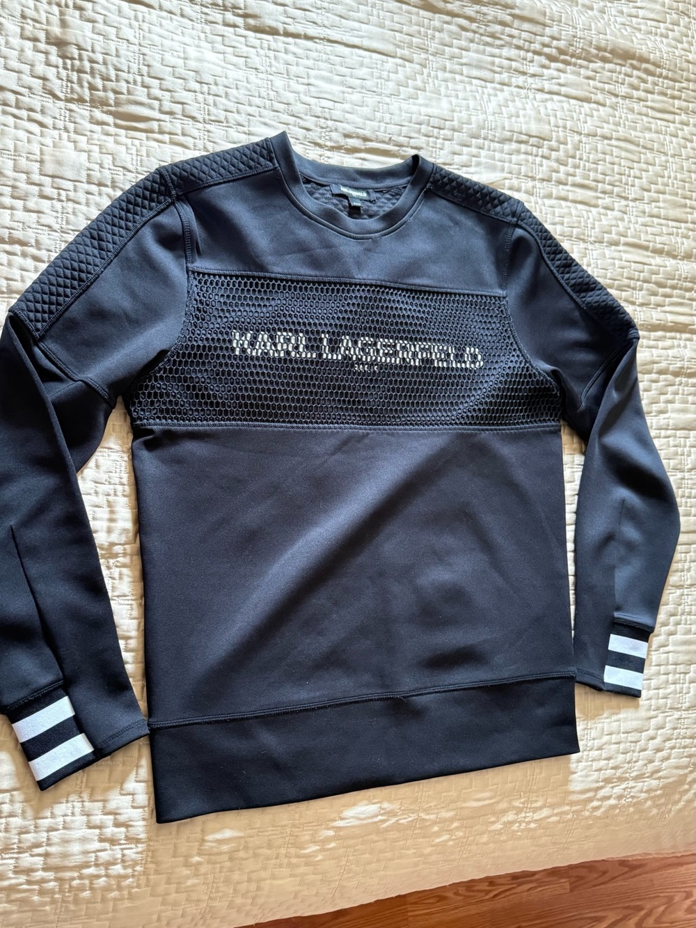 Karl Lagerfeld Black Crewneck Sweatshirt with Mesh Logo Panel